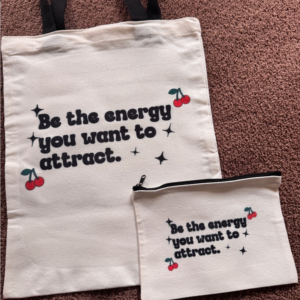 Cream Canvas Tote Bags with Motivational Quote